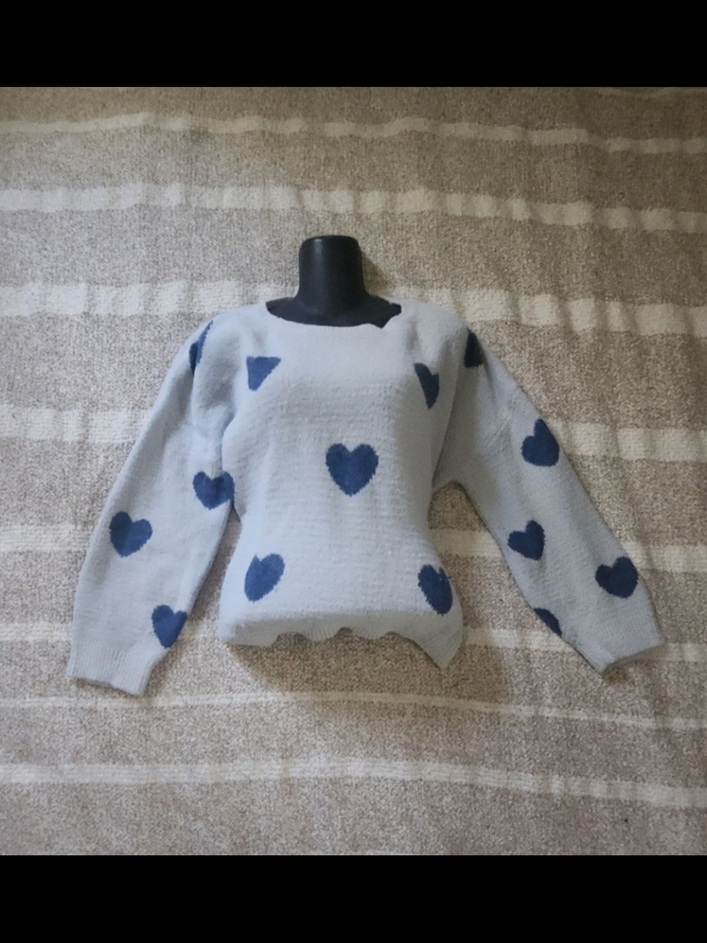 Miracle Light Blue Crewneck Sweater with Navy Heart Motif
